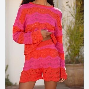 Anthropology Vibrant Pink and Orange Knit Swim Cover-Up shorts